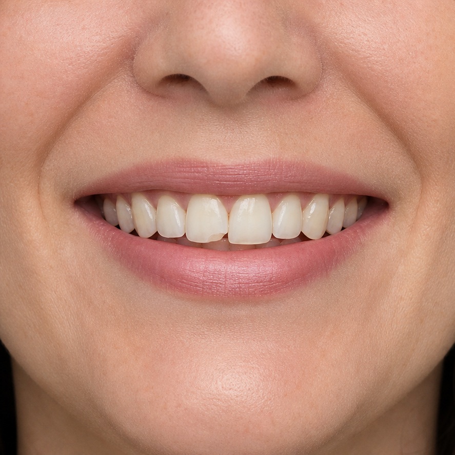 Veneers before treatment — Six-unit veneer refresh