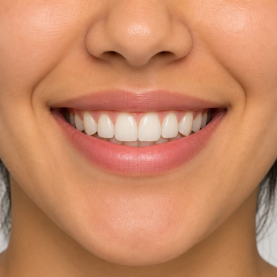 Invisalign result — Mild front-tooth crowding