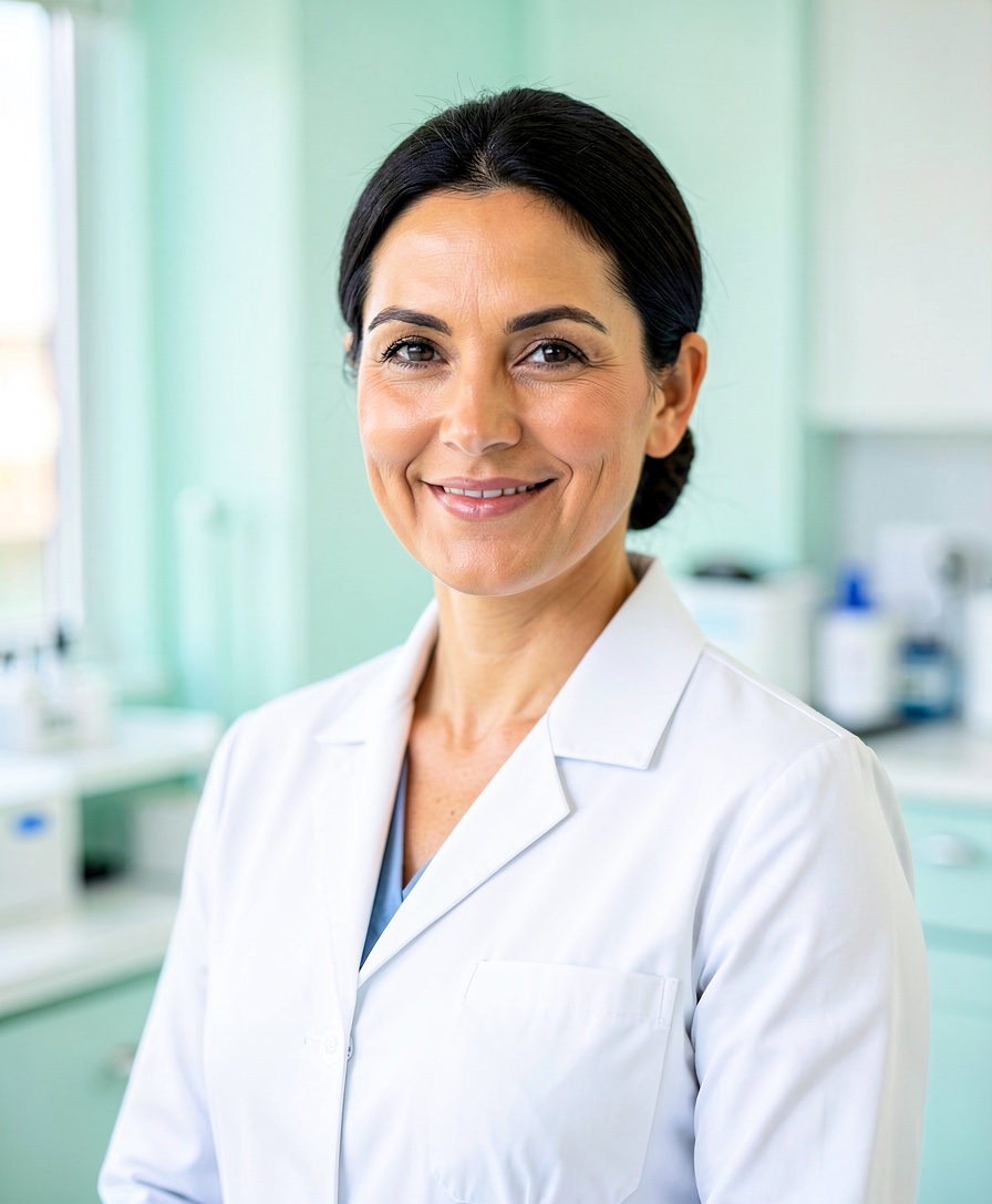 Portrait of Dr. Lena Okafor, Lead Dentist & Clinical Director