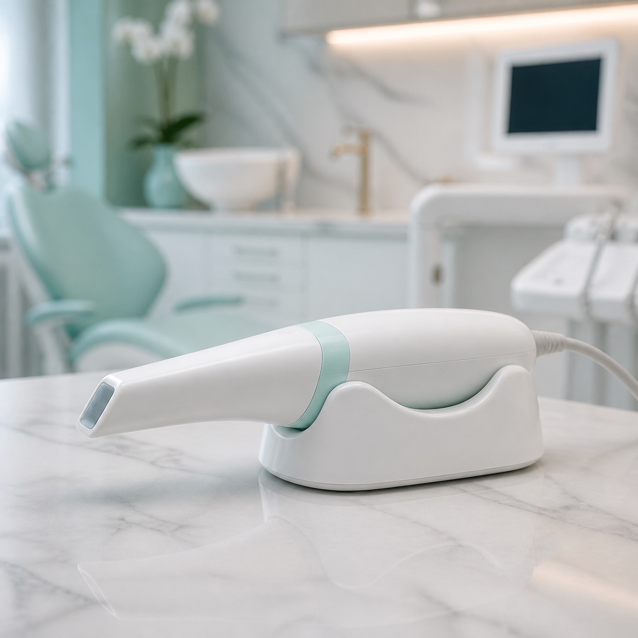 A clinician using a handheld digital intraoral scanner on a patient at Lumina Dental